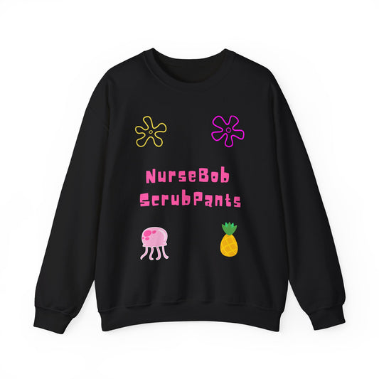 NurseBob ScrubPants Crewneck Sweatshirt — Cute Nurse Sponge-Inspired Graphic