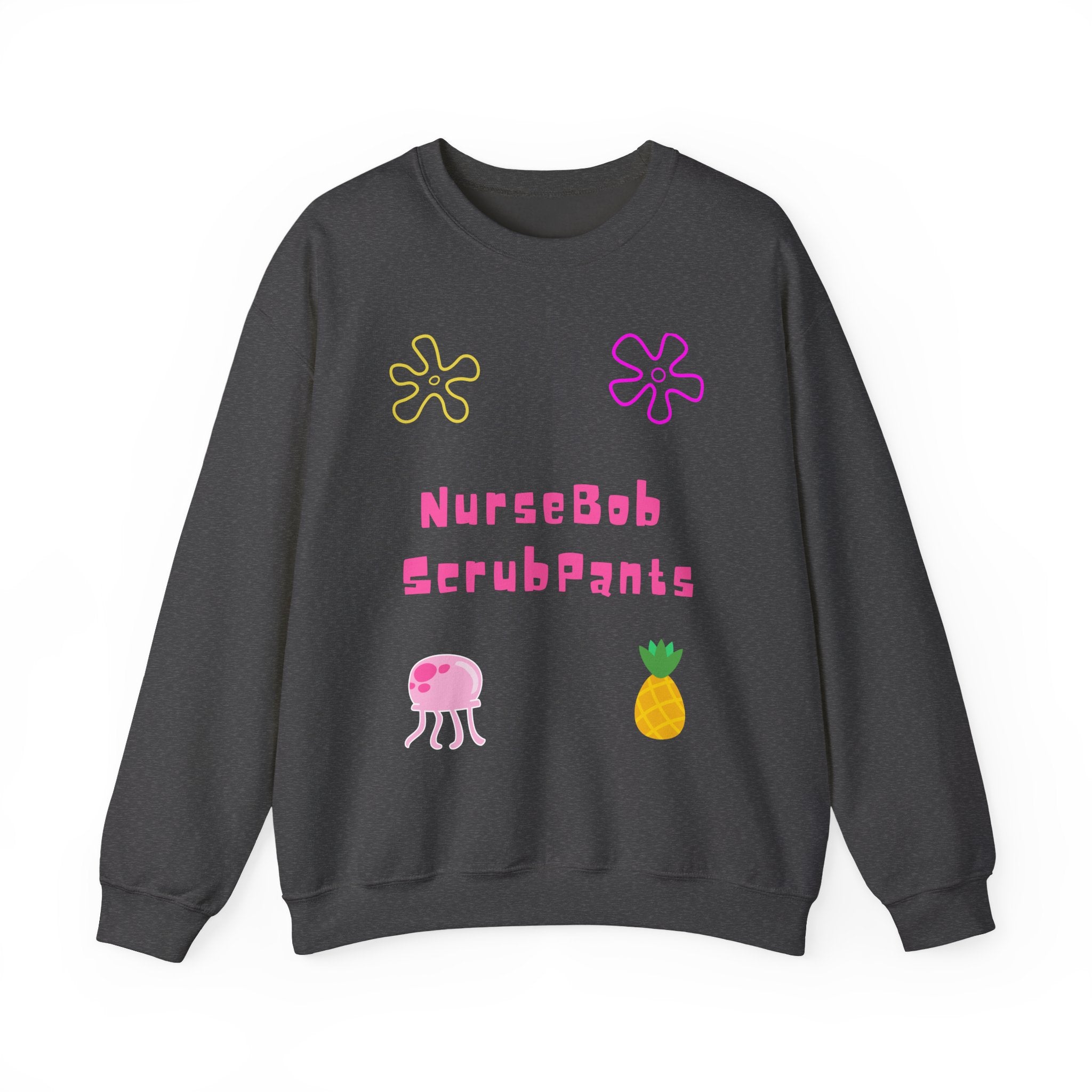 NurseBob ScrubPants Crewneck Sweatshirt — Cute Nurse Sponge-Inspired Graphic