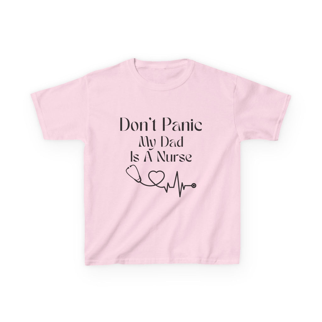 Kids T‑Shirt — "Don't Panic My Dad Is A Nurse" Cute Medical Heartbeat Tee
