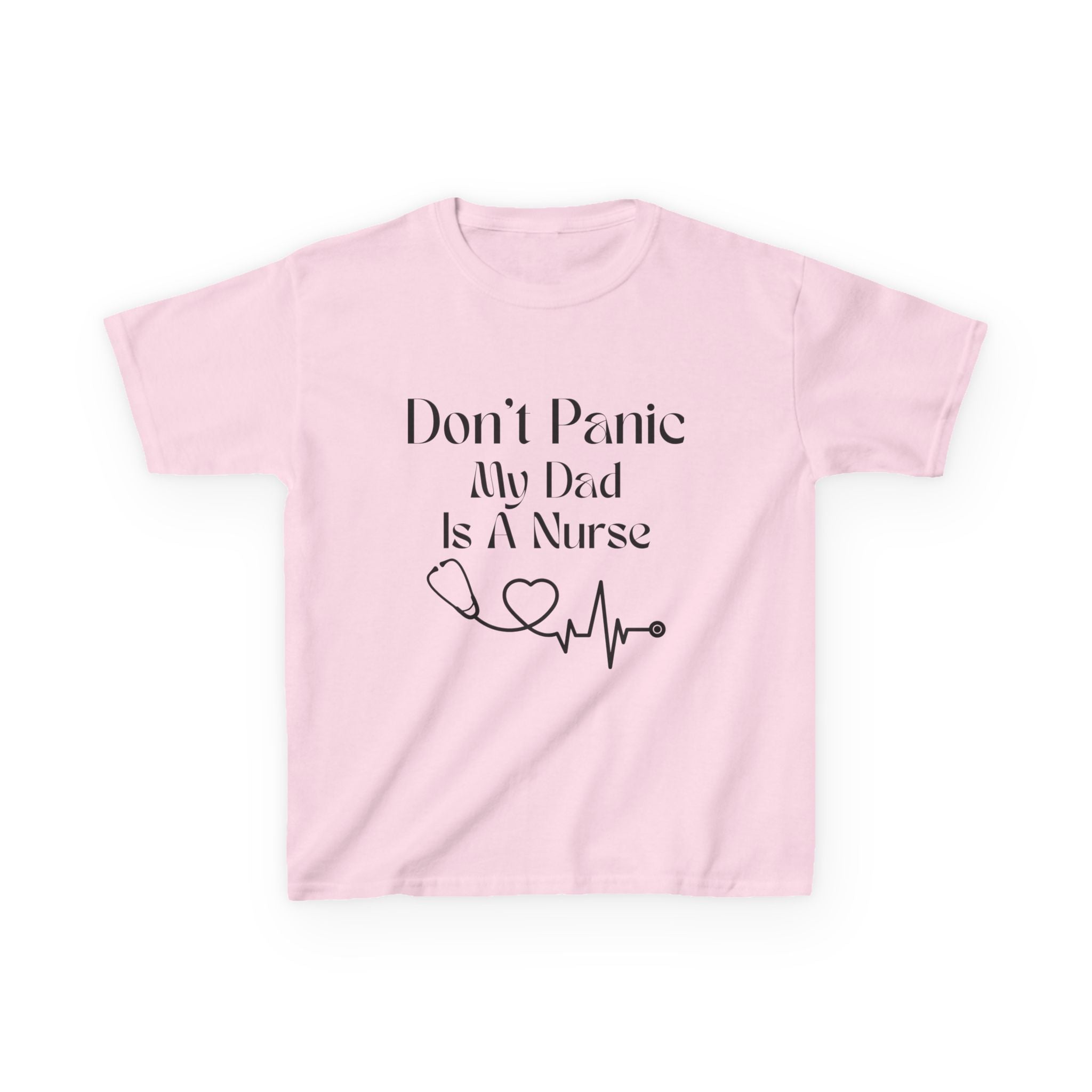 Kids T‑Shirt — "Don't Panic My Dad Is A Nurse" Cute Medical Heartbeat Tee