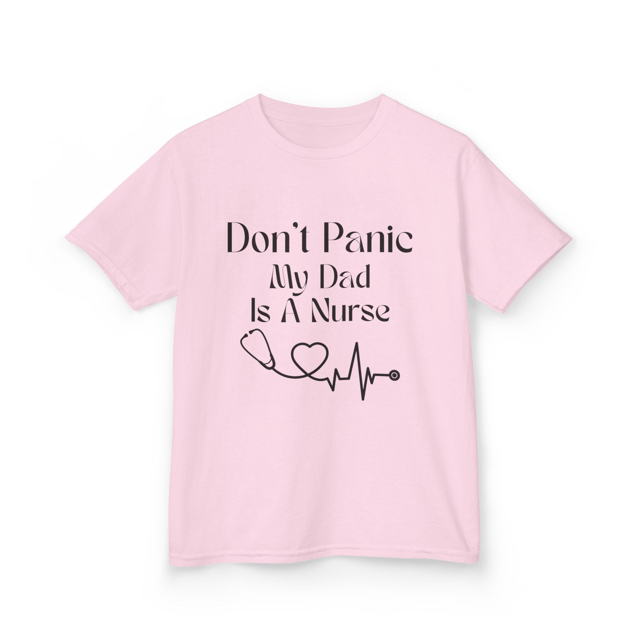 Kids T‑Shirt — "Don't Panic My Dad Is A Nurse" Cute Medical Heartbeat Tee