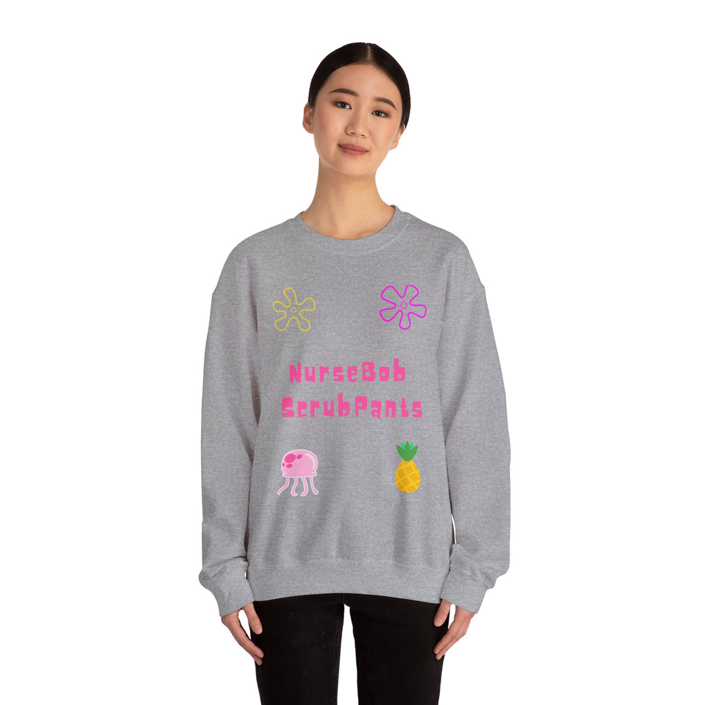 NurseBob ScrubPants Crewneck Sweatshirt — Cute Nurse Sponge-Inspired Graphic