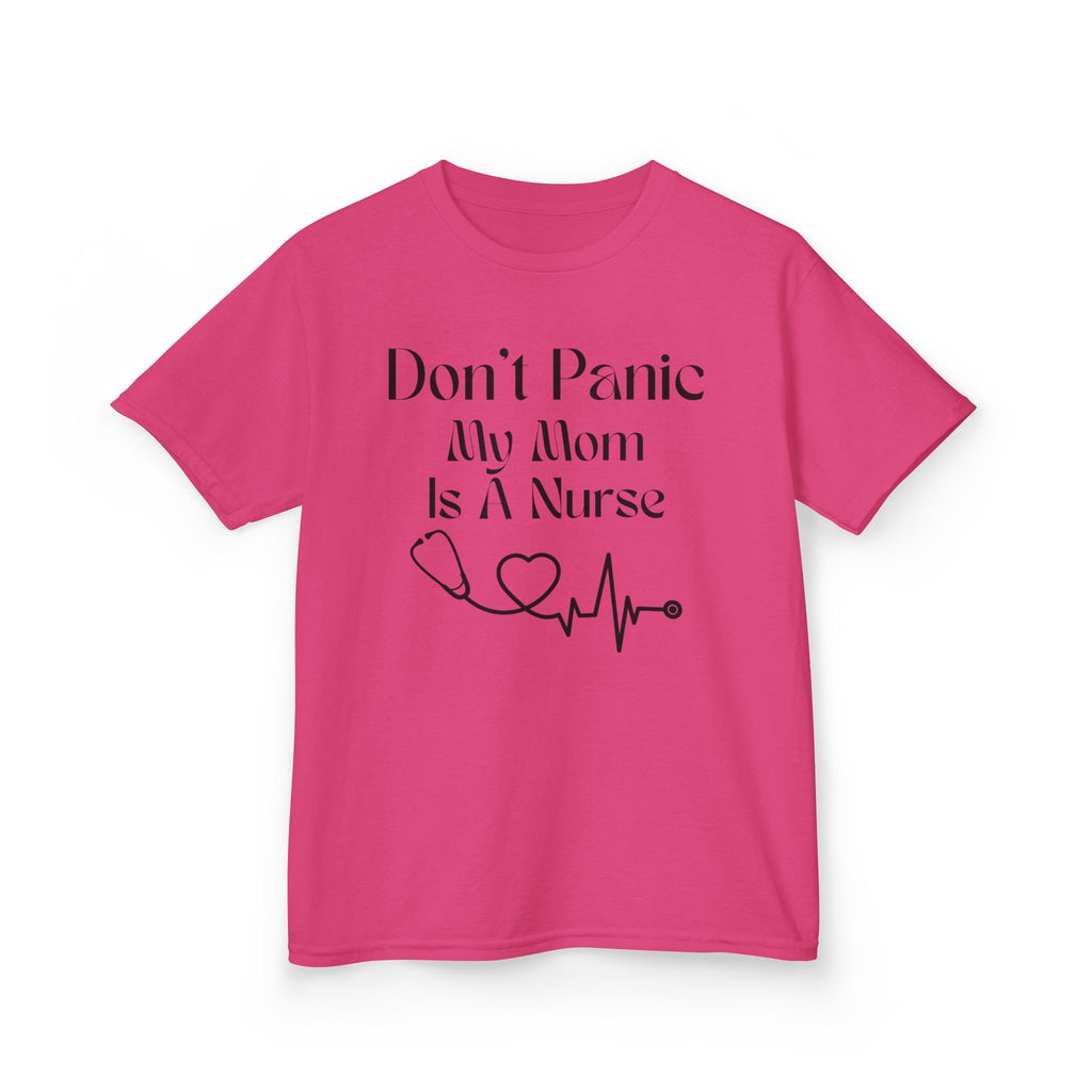 Kids Tee — "Don't Panic My Mom Is A Nurse" Heartbeat Graphic