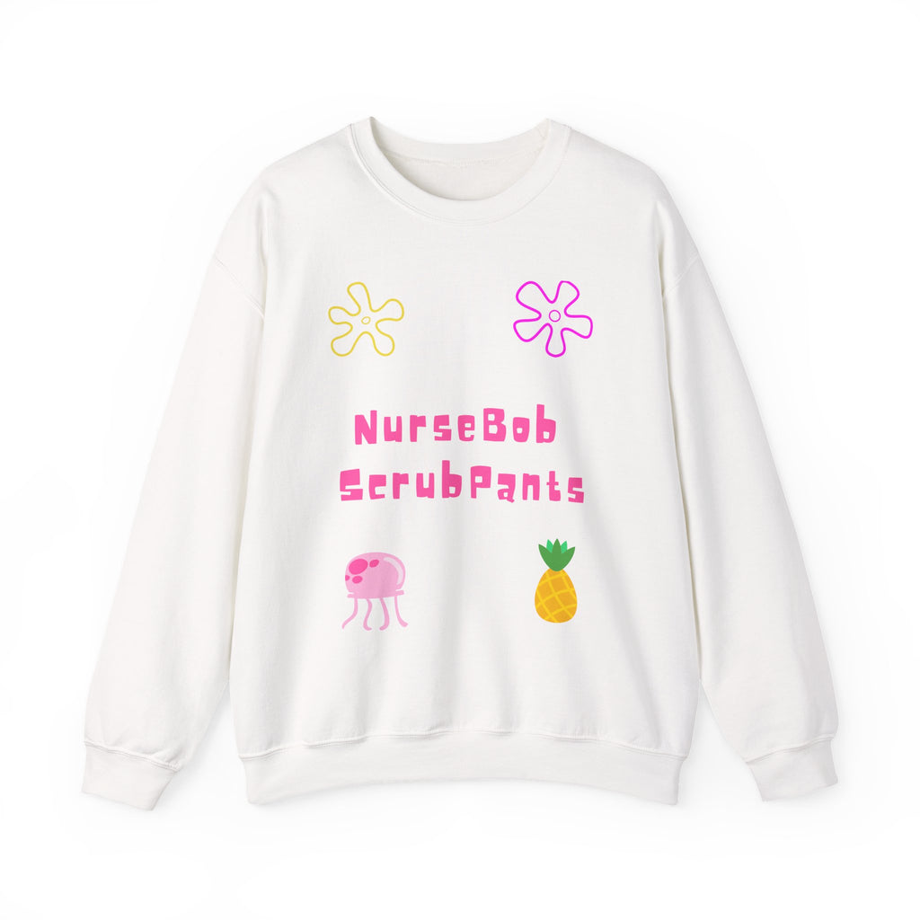 NurseBob ScrubPants Crewneck Sweatshirt — Cute Nurse Sponge-Inspired Graphic