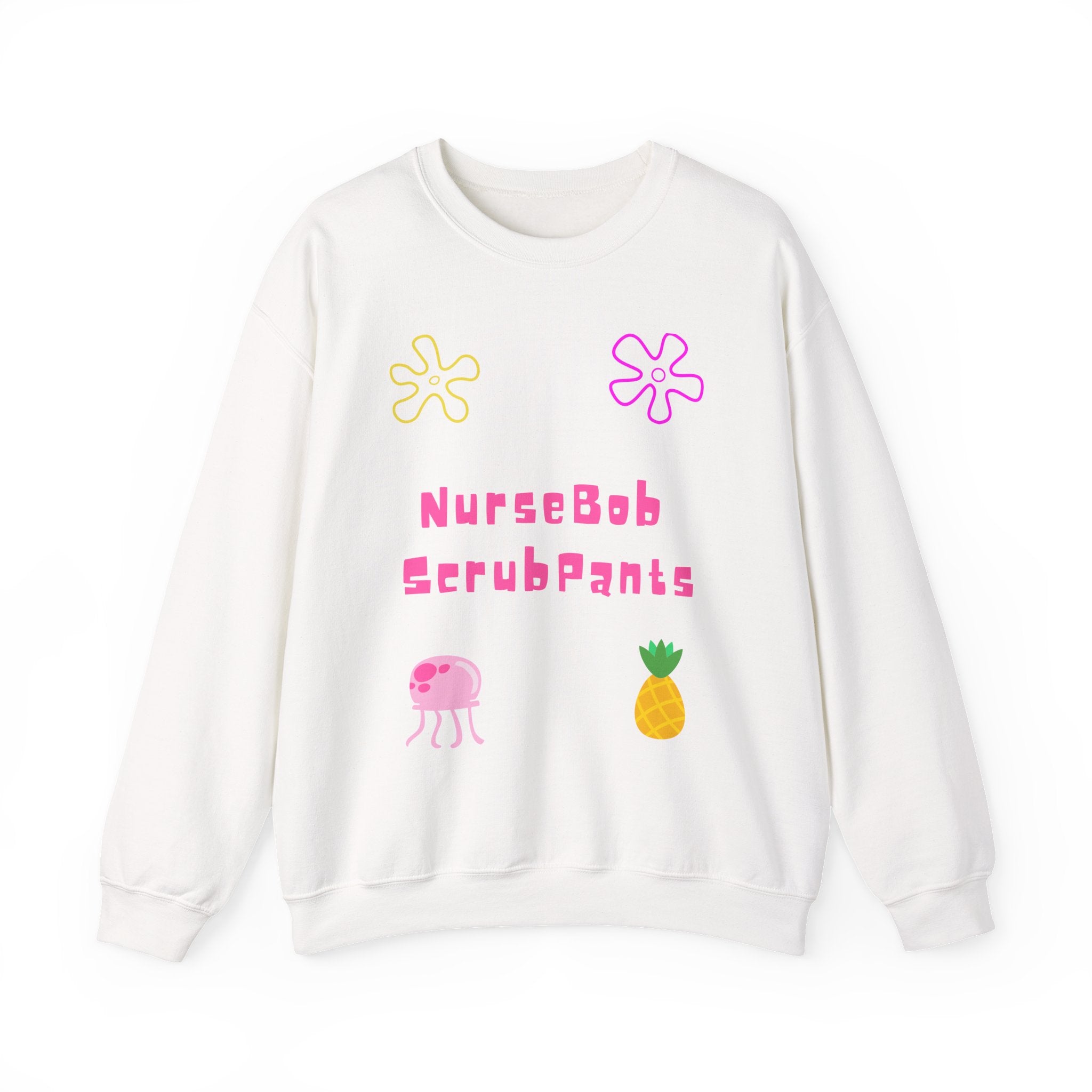 NurseBob ScrubPants Crewneck Sweatshirt — Cute Nurse Sponge-Inspired Graphic