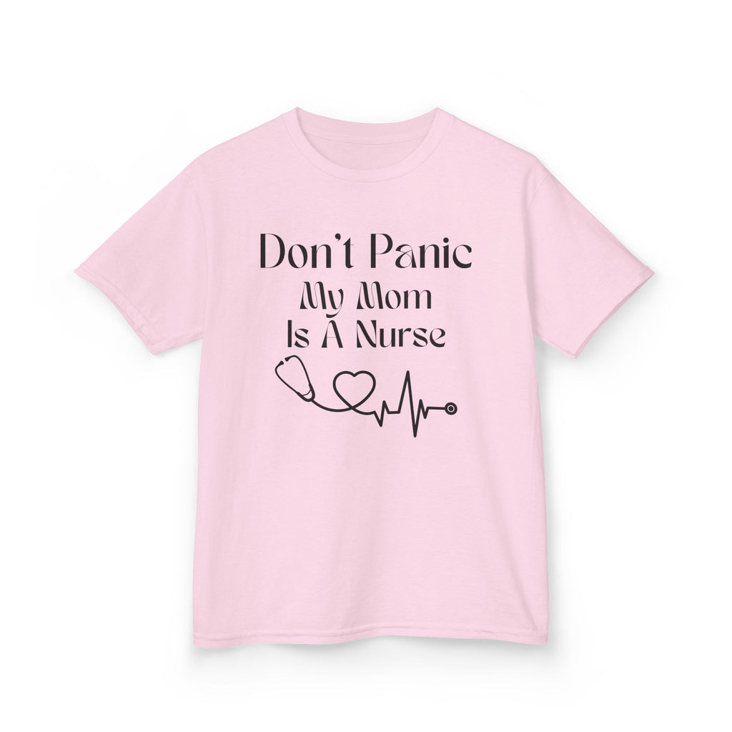Kids Tee — "Don't Panic My Mom Is A Nurse" Heartbeat Graphic