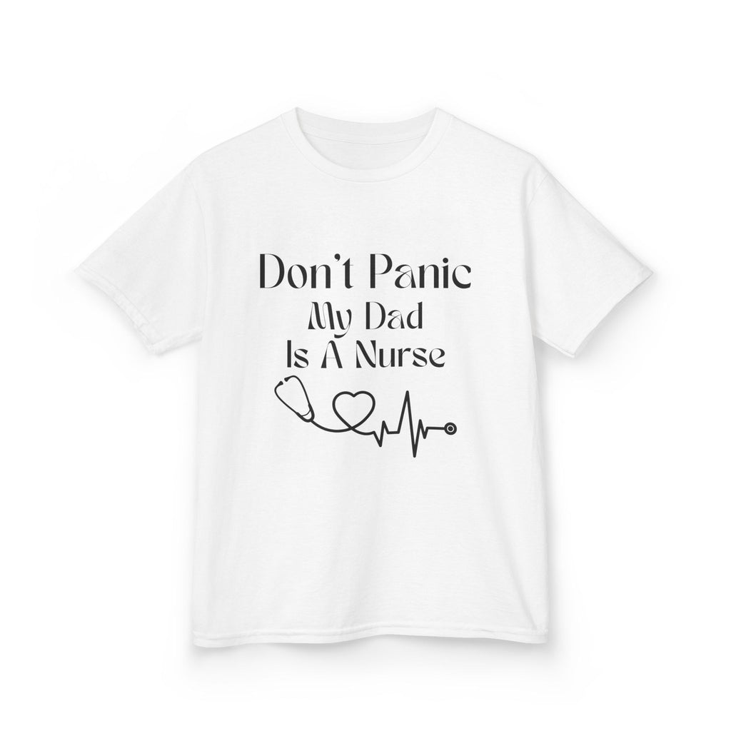 Kids T‑Shirt — "Don't Panic My Dad Is A Nurse" Cute Medical Heartbeat Tee