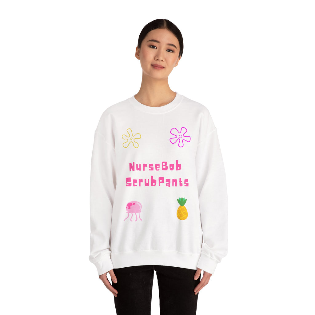 NurseBob ScrubPants Crewneck Sweatshirt — Cute Nurse Sponge-Inspired Graphic
