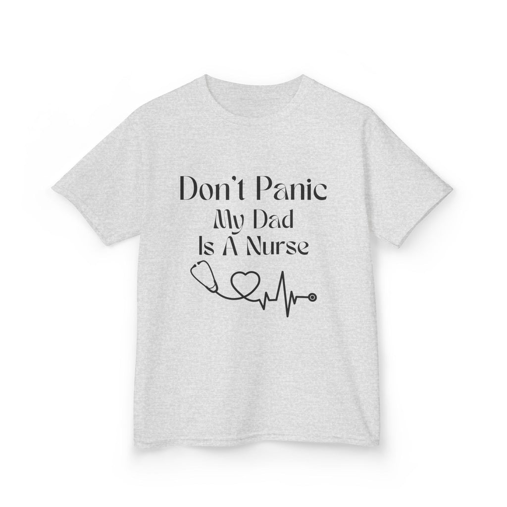 Kids T‑Shirt — "Don't Panic My Dad Is A Nurse" Cute Medical Heartbeat Tee
