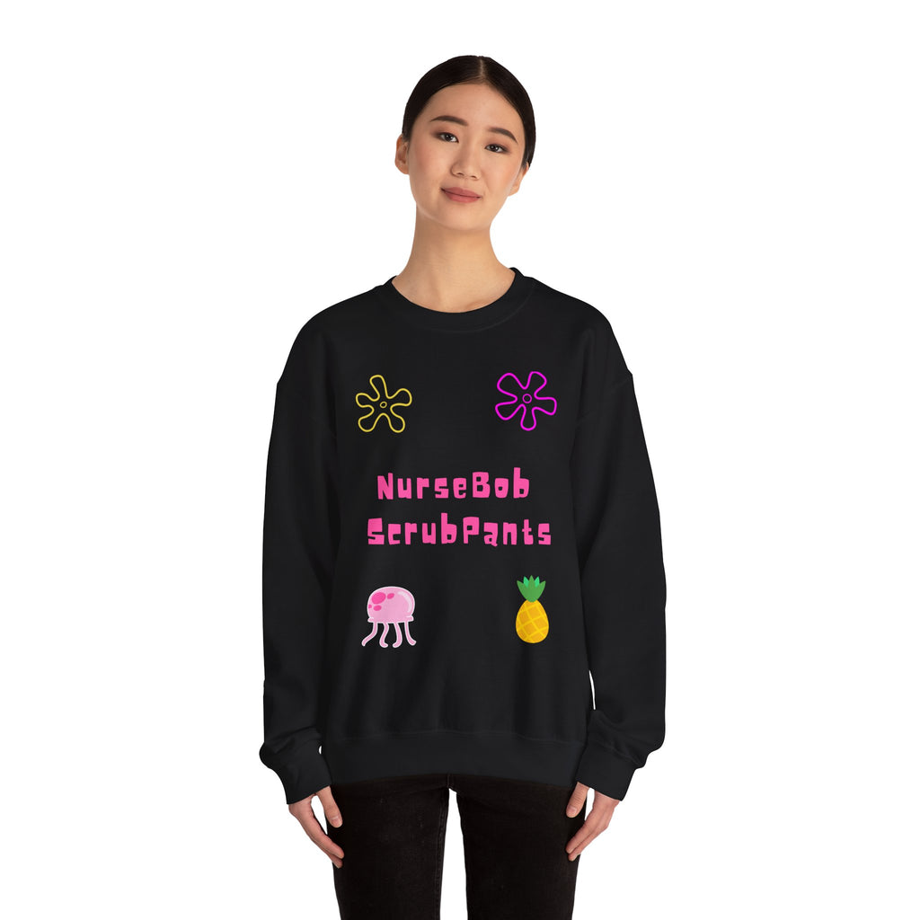 NurseBob ScrubPants Crewneck Sweatshirt — Cute Nurse Sponge-Inspired Graphic