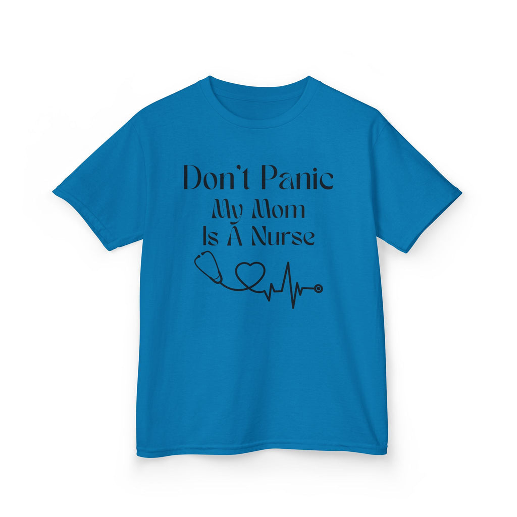 Kids Tee — "Don't Panic My Mom Is A Nurse" Heartbeat Graphic