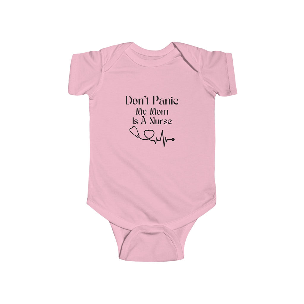 Baby Bodysuit - "Don't Panic My Mom Is A Nurse" Infant Onesie with Heartbeat Design